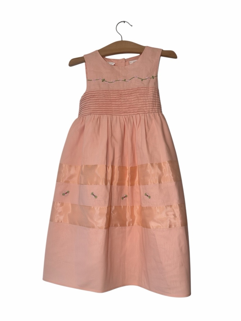 B.T. Kids girls peach Dress Pleated Bodice floral embroidered sz 6 linen blend